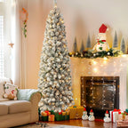 4.5ft Prelit Warm White Lights Snow Flocked Artificial Hinged Slim Pencil Christmas Tree