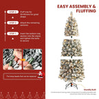 4.5ft Prelit Warm White Lights Snow Flocked Artificial Hinged Slim Pencil Christmas Tree