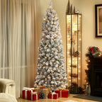 4.5ft Prelit Warm White Lights Snow Flocked Artificial Hinged Slim Pencil Christmas Tree