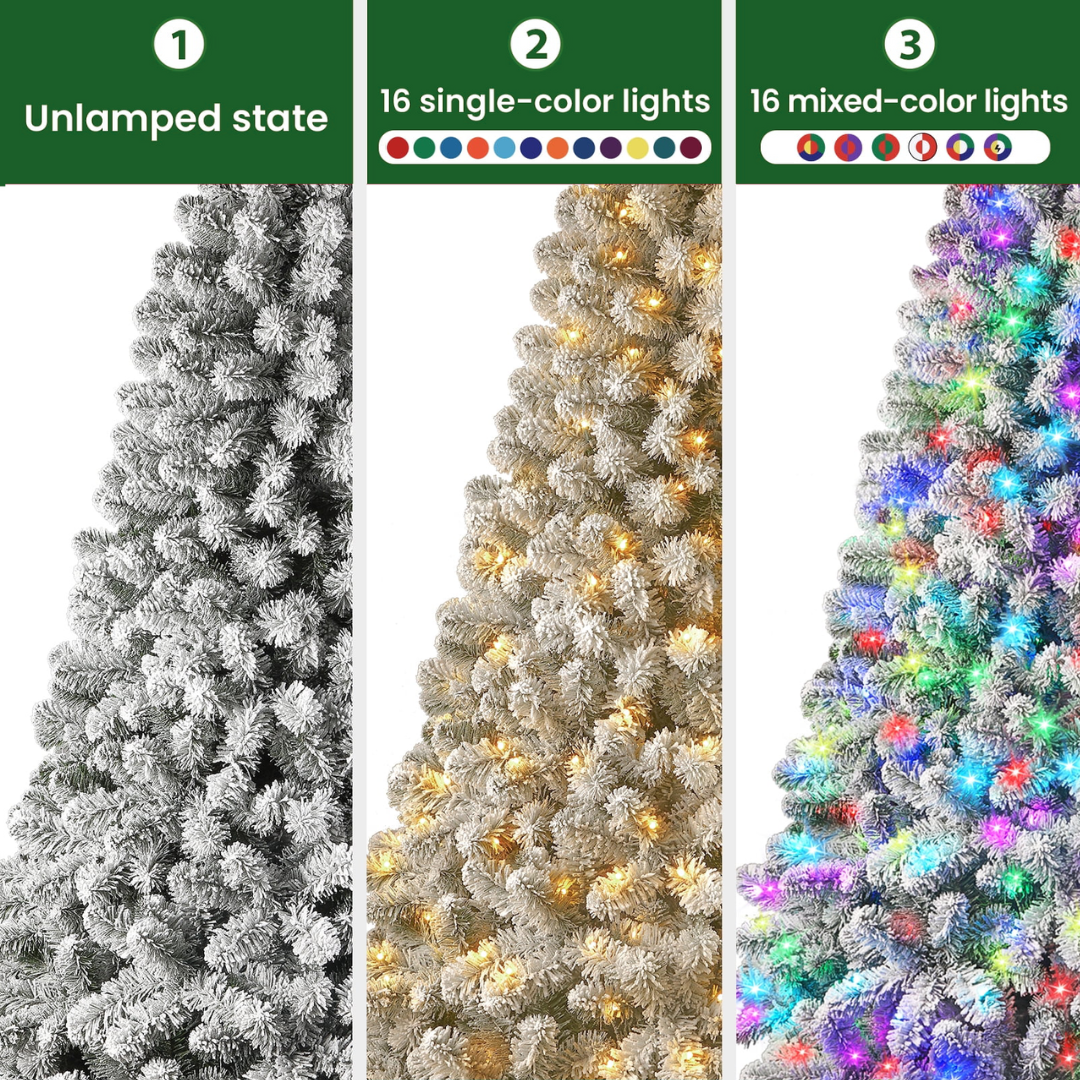 Alpine Winter - 7.5ft Preli Multi-Color RGB Lightst Snow Flocked Artificial Christmas Tree with Remote