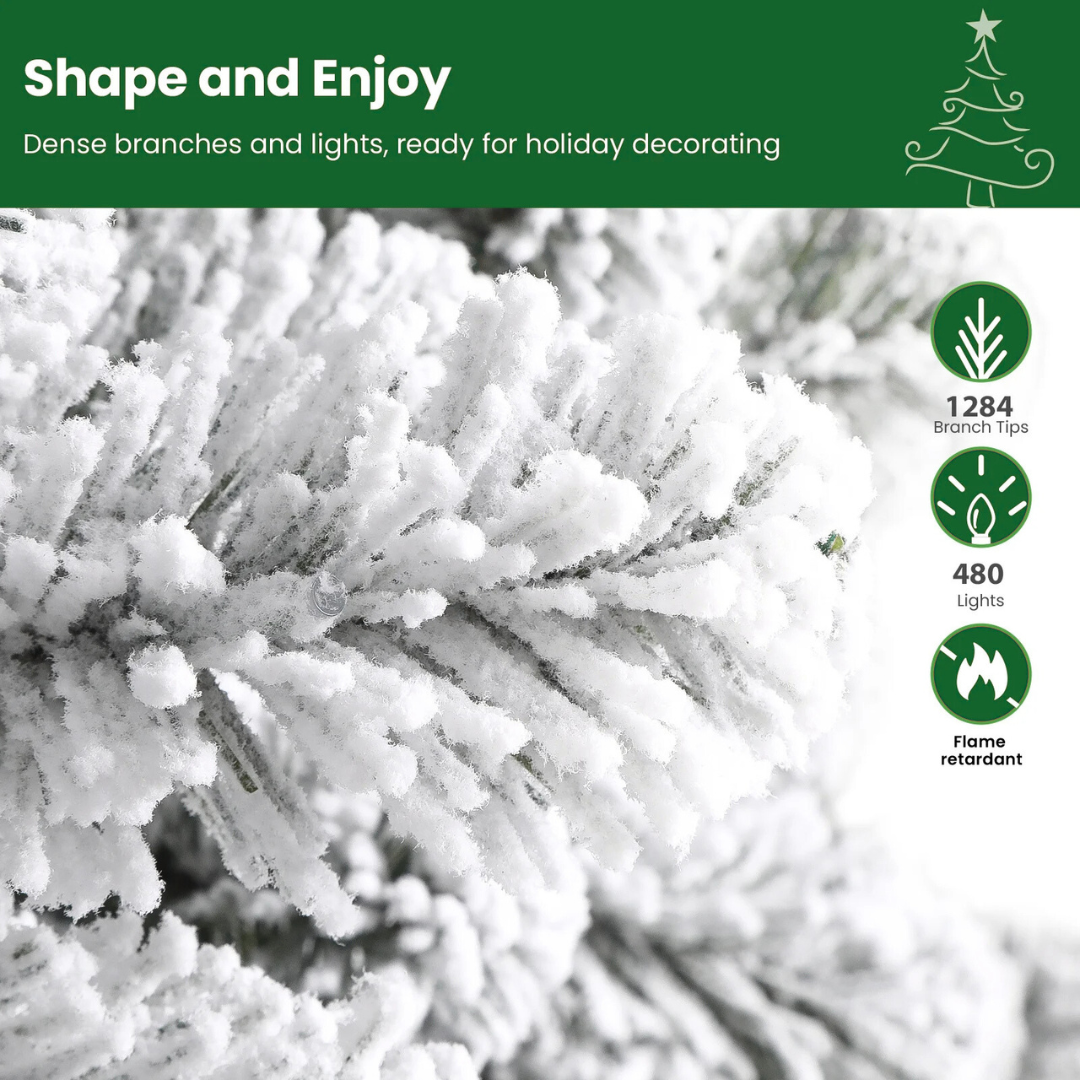 Alpine Winter - 7.5ft Preli Multi-Color RGB Lightst Snow Flocked Artificial Christmas Tree with Remote