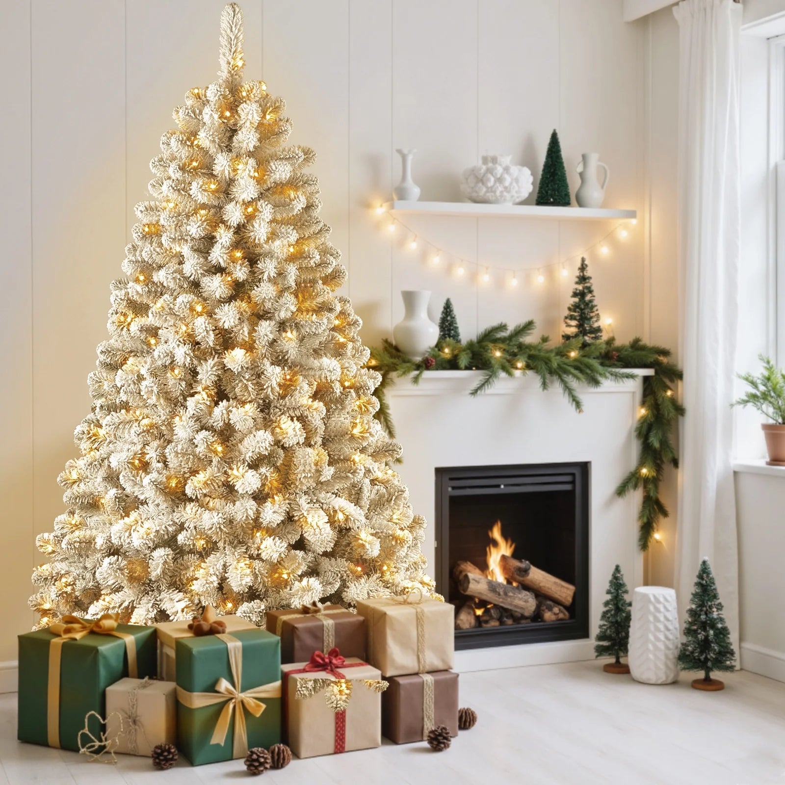 Alpine Winter - 7.5ft Preli Multi-Color RGB Lightst Snow Flocked Artificial Christmas Tree with Remote