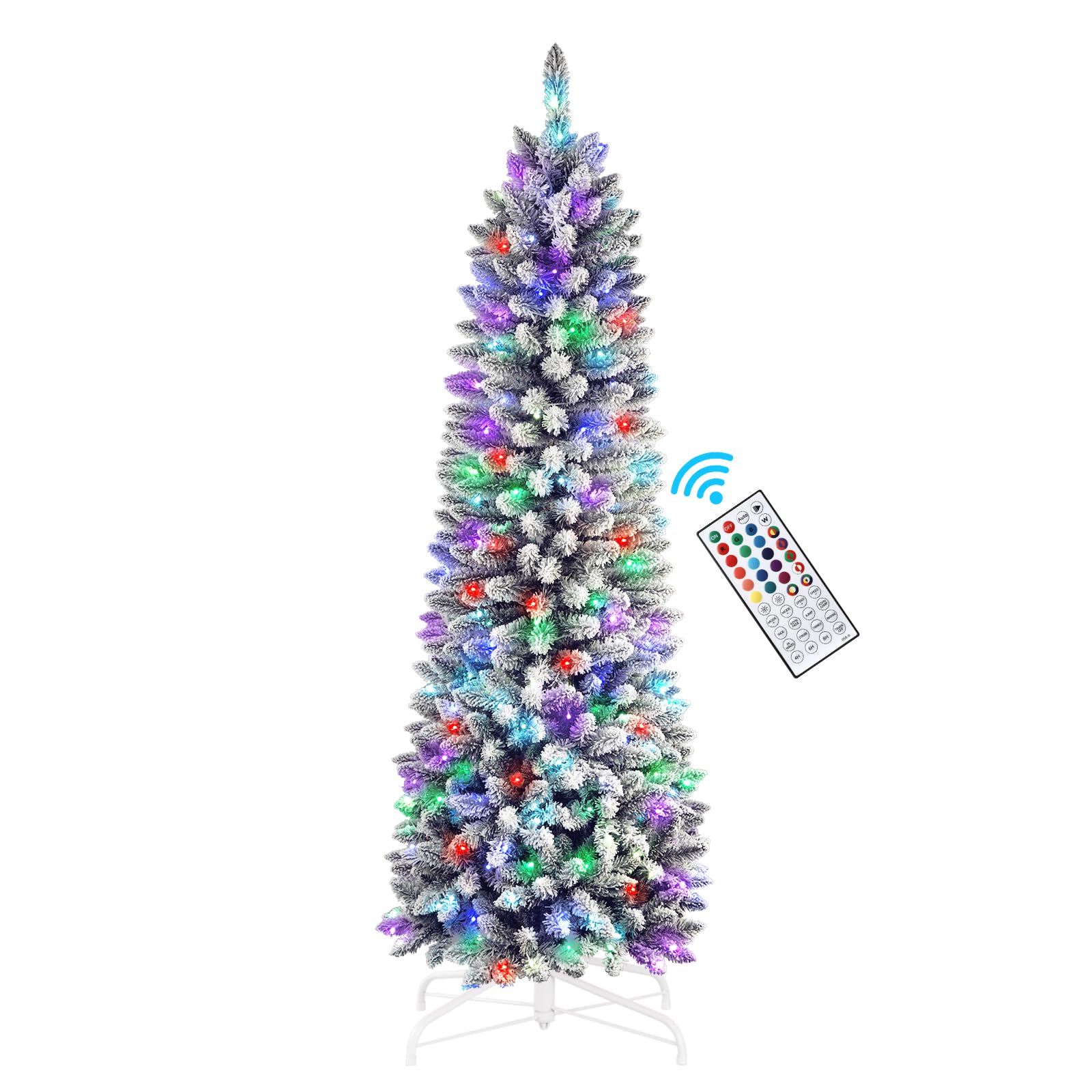 【FLASH SALE】4ft Premium RGB Snow Flocked Christmas Tree - Pre-Lit with Remote Control | UL Listed & Easy Setup