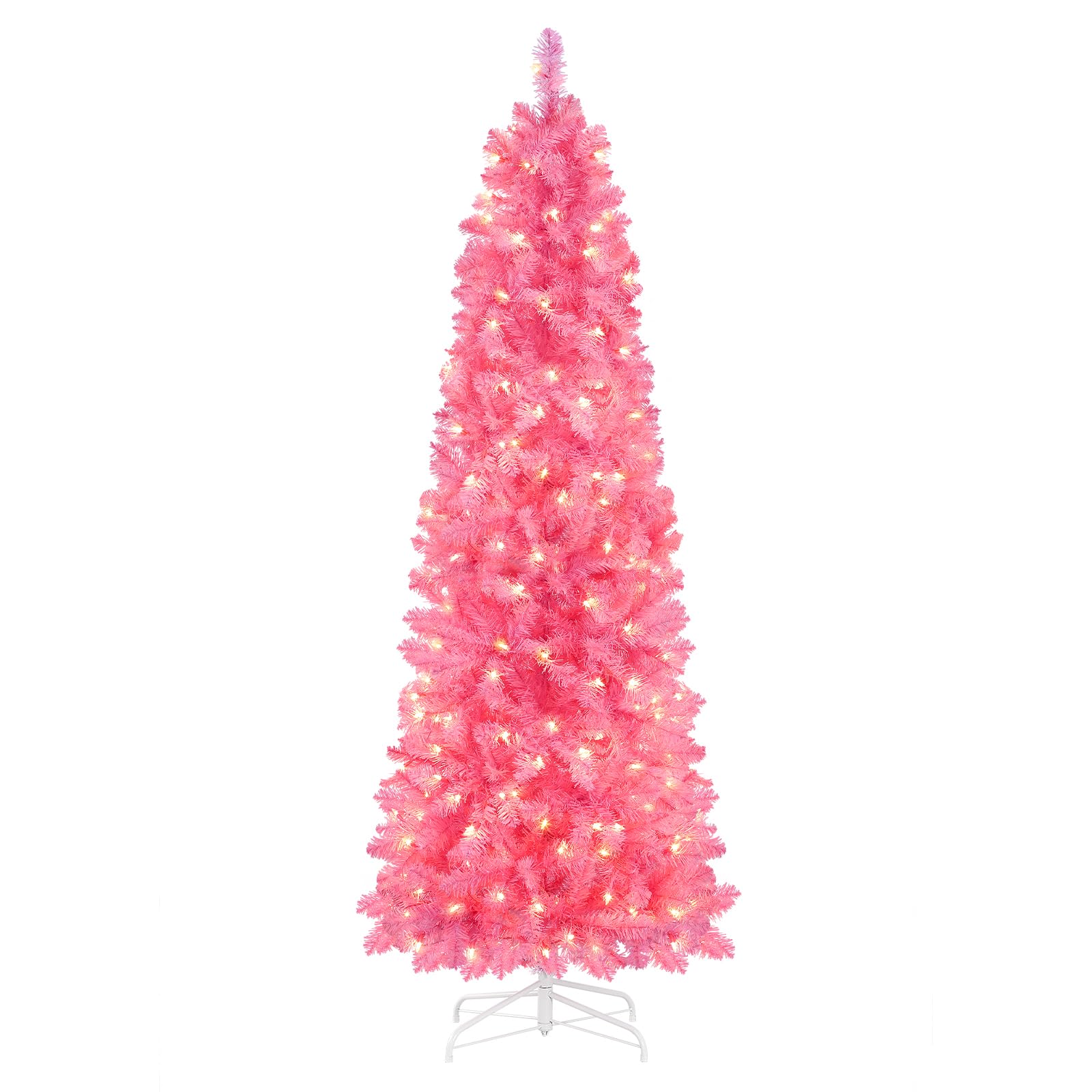 6ft Prelit Warm White Lights Artificial Hinged Slim Pencil Christmas Tree