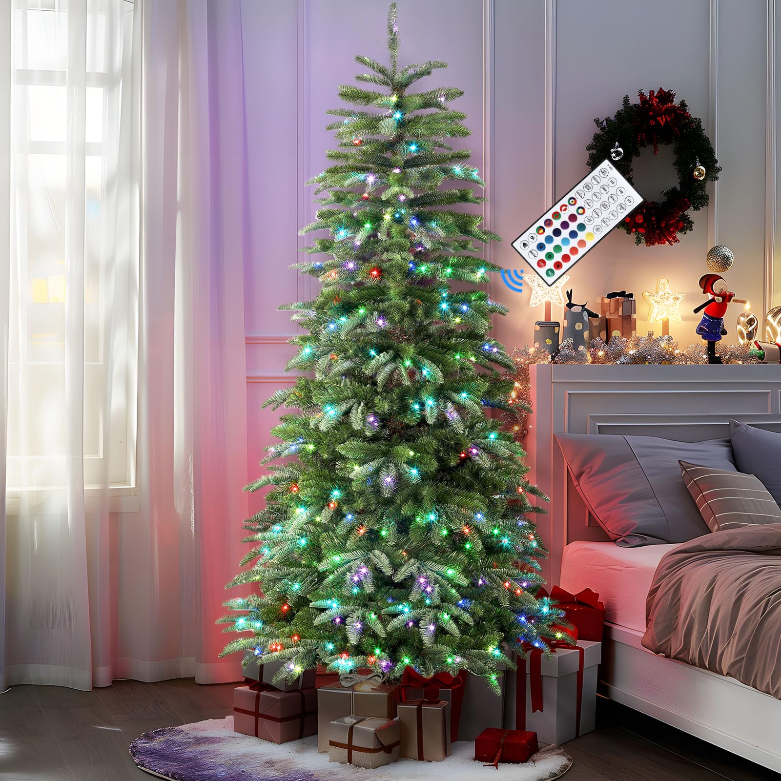 5ft Prelit Multi-Color RGB Lights Artificial Hinged Upgraded Christmas Tree with Remote