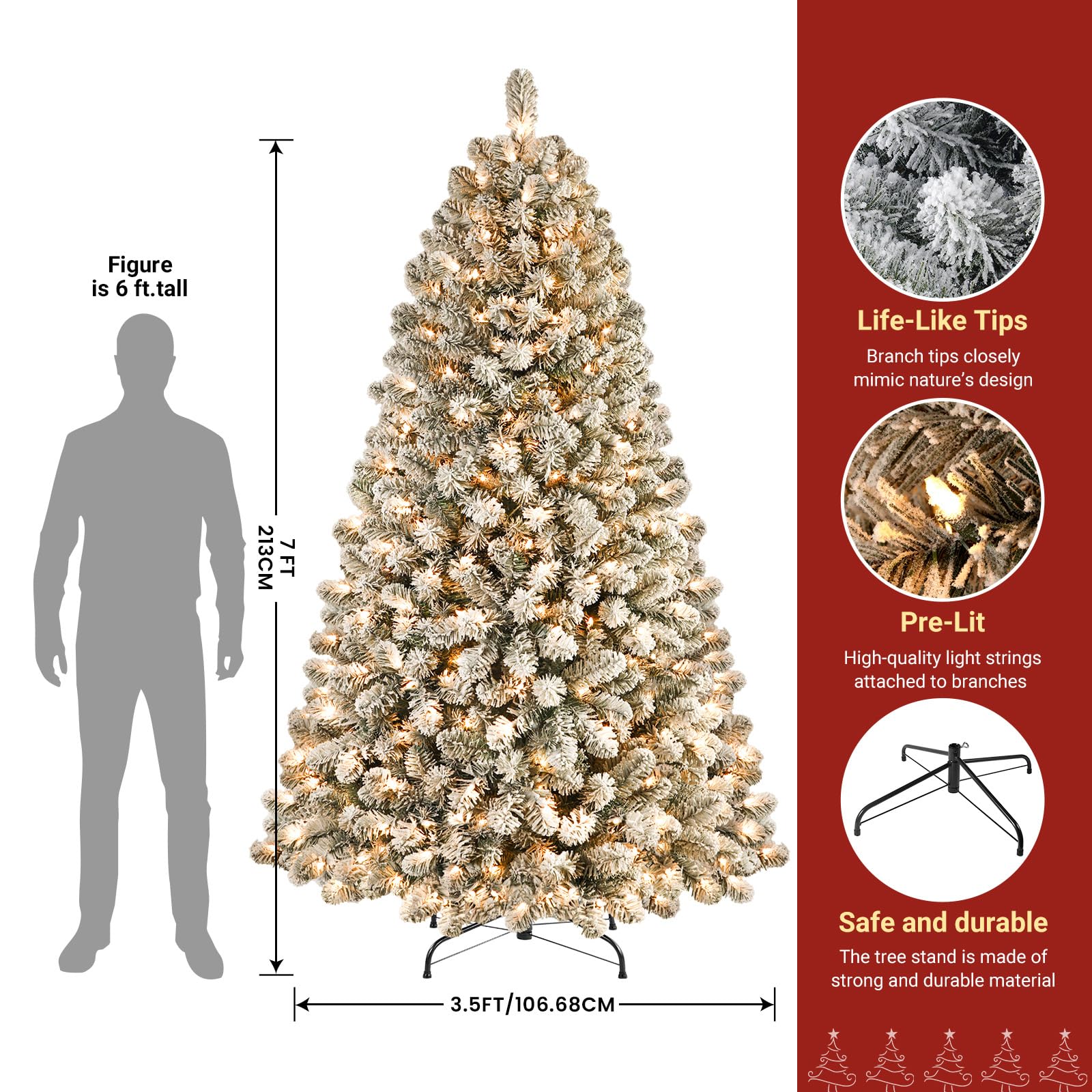 7ft Prelit Warm White Lights Snow Flocked Artificial Holiday Christmas Tree