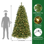 7ft Prelit Premium Artificial Hinged Christmas Tree with Warm White Lights