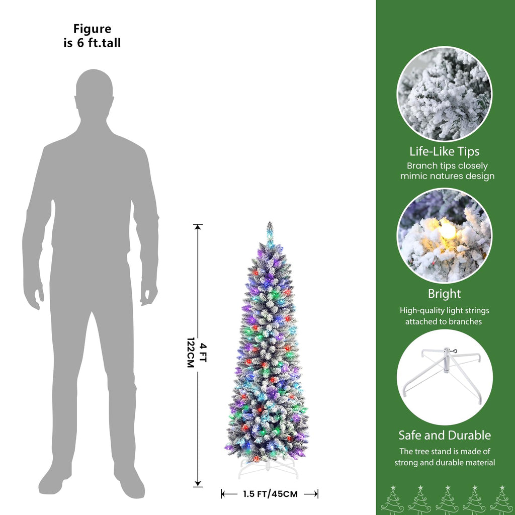 【FLASH SALE】4ft Premium RGB Snow Flocked Christmas Tree - Pre-Lit with Remote Control | UL Listed & Easy Setup