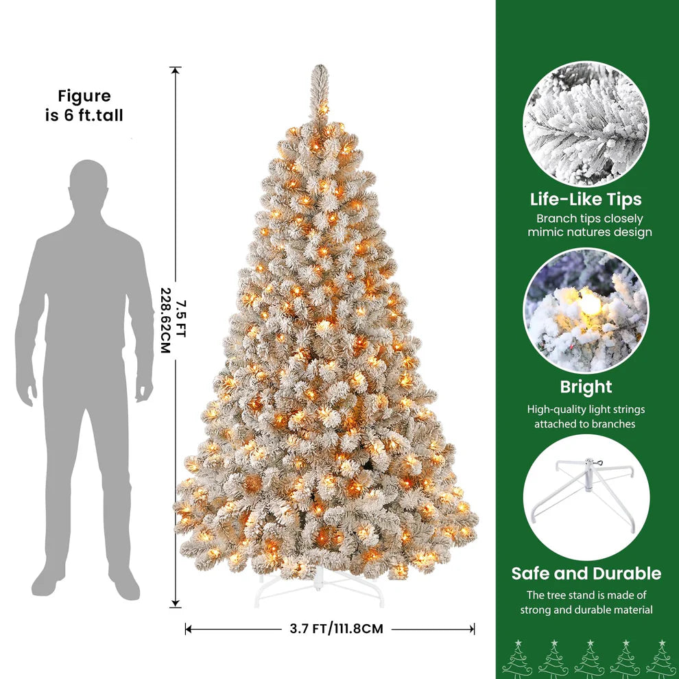 Alpine Winter - 7.5ft Preli Multi-Color RGB Lightst Snow Flocked Artificial Christmas Tree with Remote