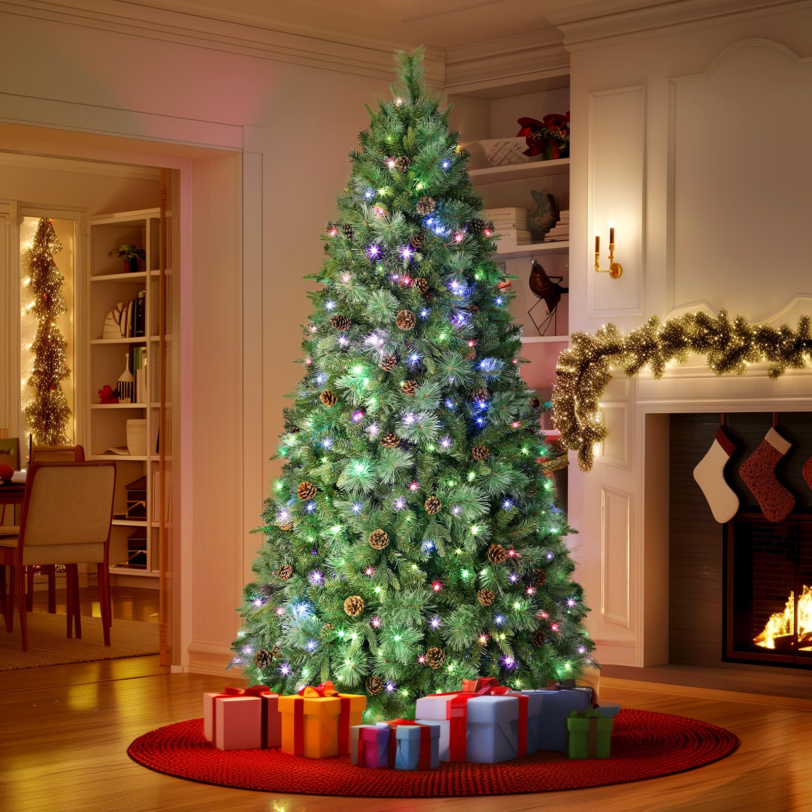 7.5ft Prelit Led Color Changing RGB Lights Artificial Hinged Christmas Pine Tree with Remote Control