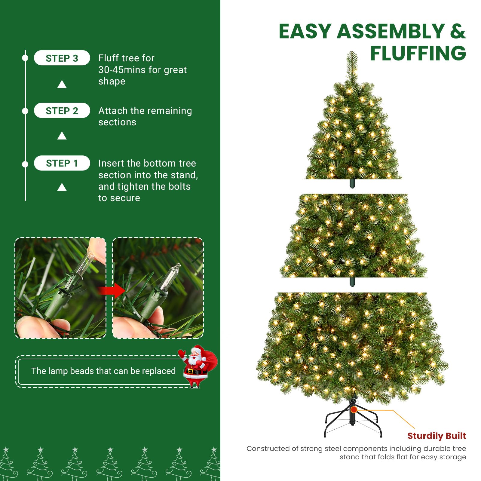 Prelit Premium Artificial Hinged Christmas Tree with Pre-lit Warm White Lights