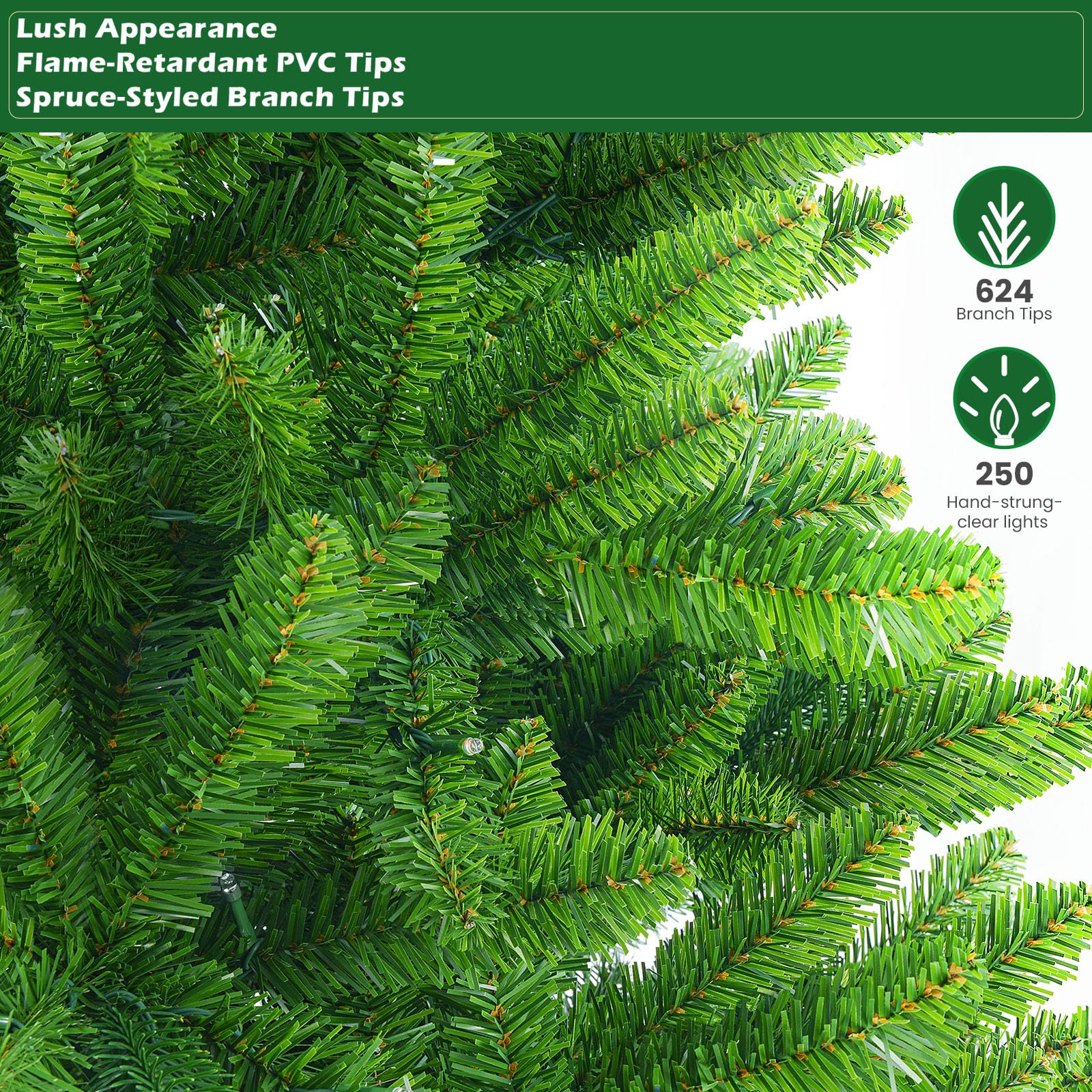 7ft Prelit Warm White & Color LED Changing Lights Premium Artificial Hinged Christmas Tree with Remote Control