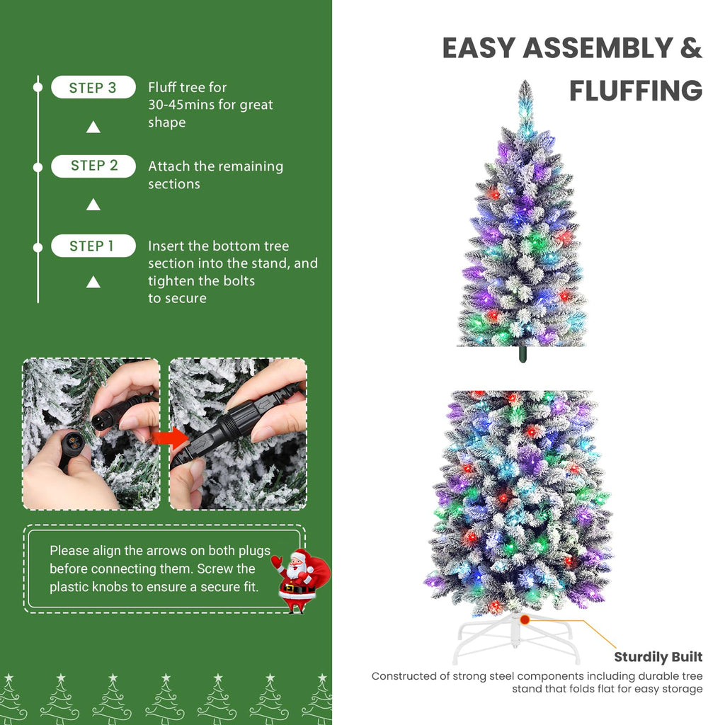 【FLASH SALE】4ft Premium RGB Snow Flocked Christmas Tree - Pre-Lit with Remote Control | UL Listed & Easy Setup