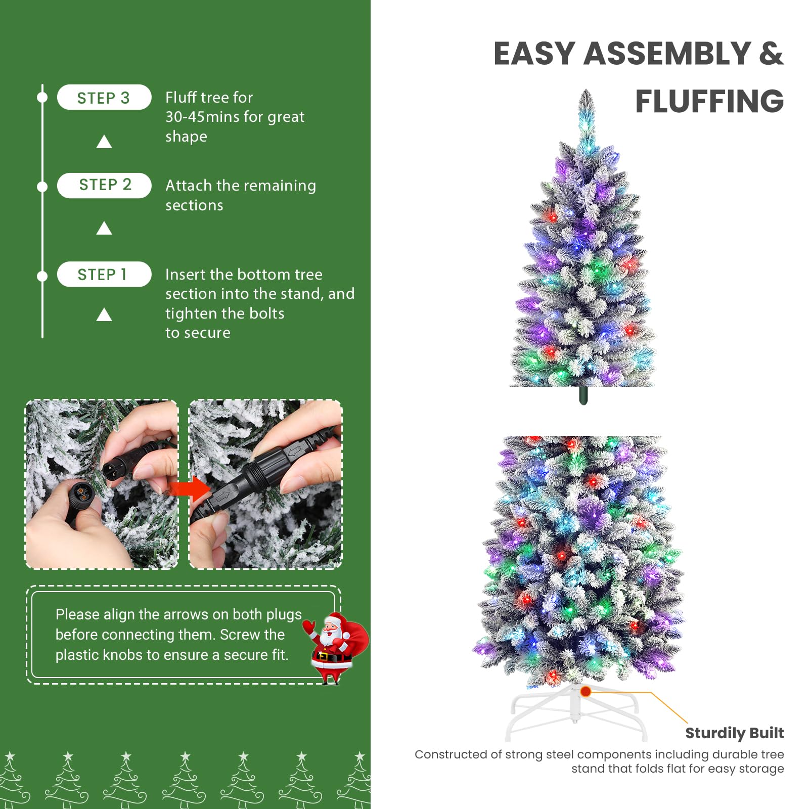 【FLASH SALE】4ft Premium RGB Snow Flocked Christmas Tree - Pre-Lit with Remote Control | UL Listed & Easy Setup