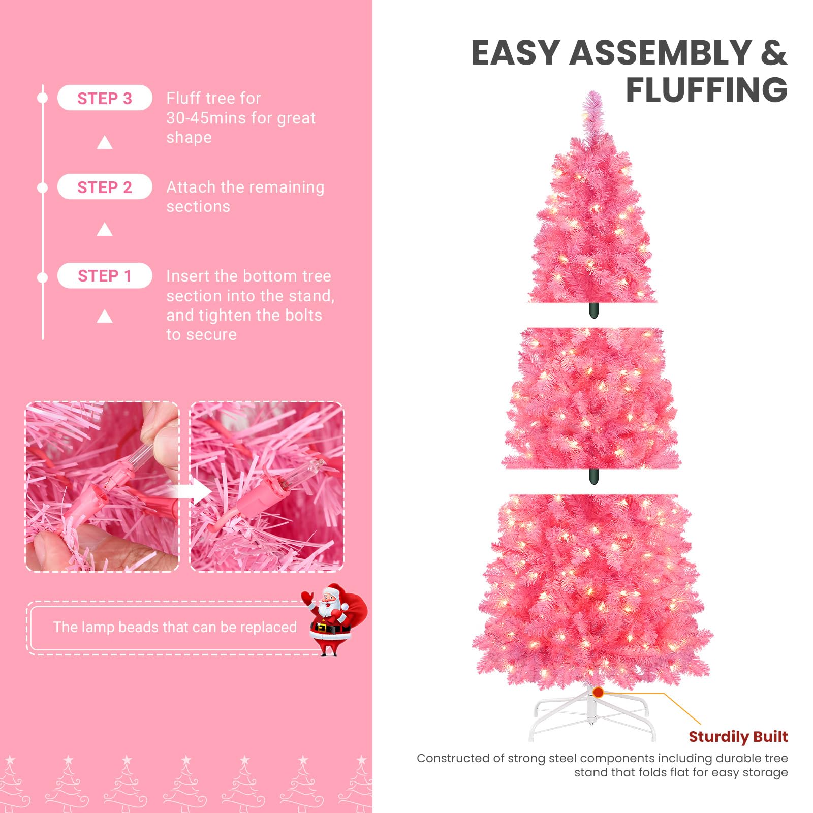 6ft Prelit Warm White Lights Artificial Hinged Slim Pencil Christmas Tree