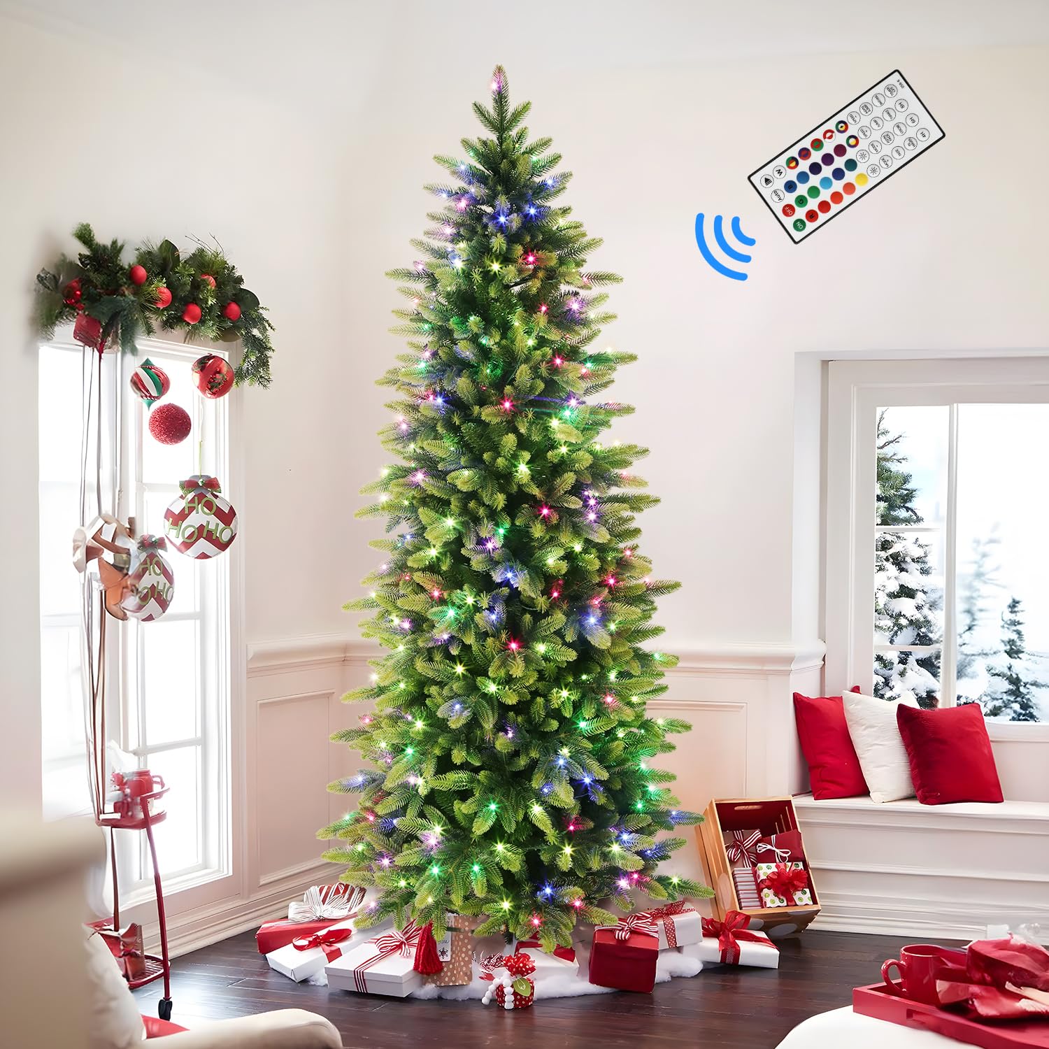 6ft Prelit RGB Lights Artificial Hinged Christmas Tree with Remote Control