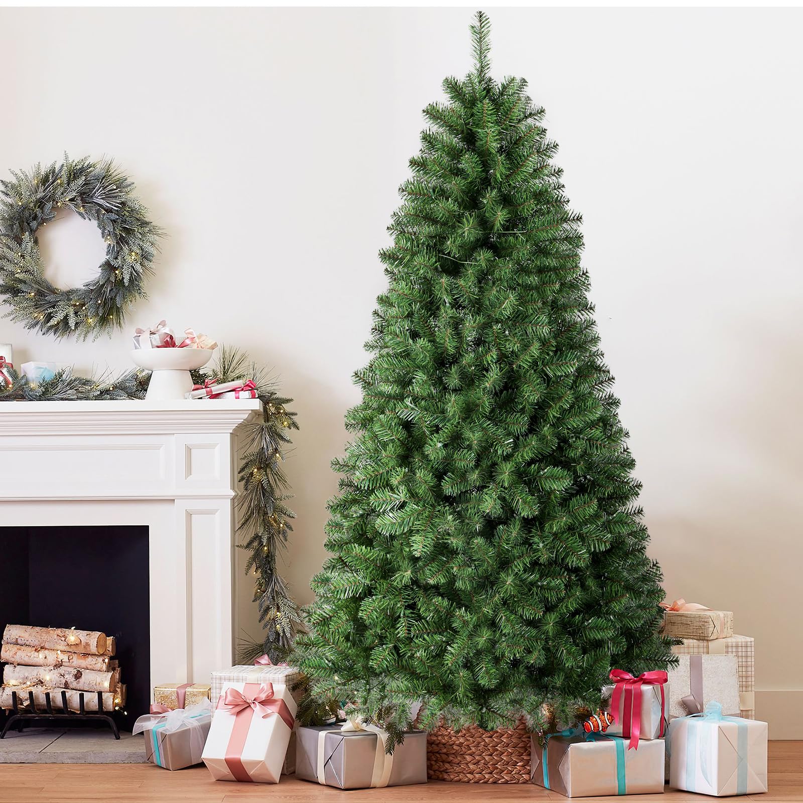 Prelit Premium Artificial Hinged Christmas Tree with Pre-lit Warm White Lights