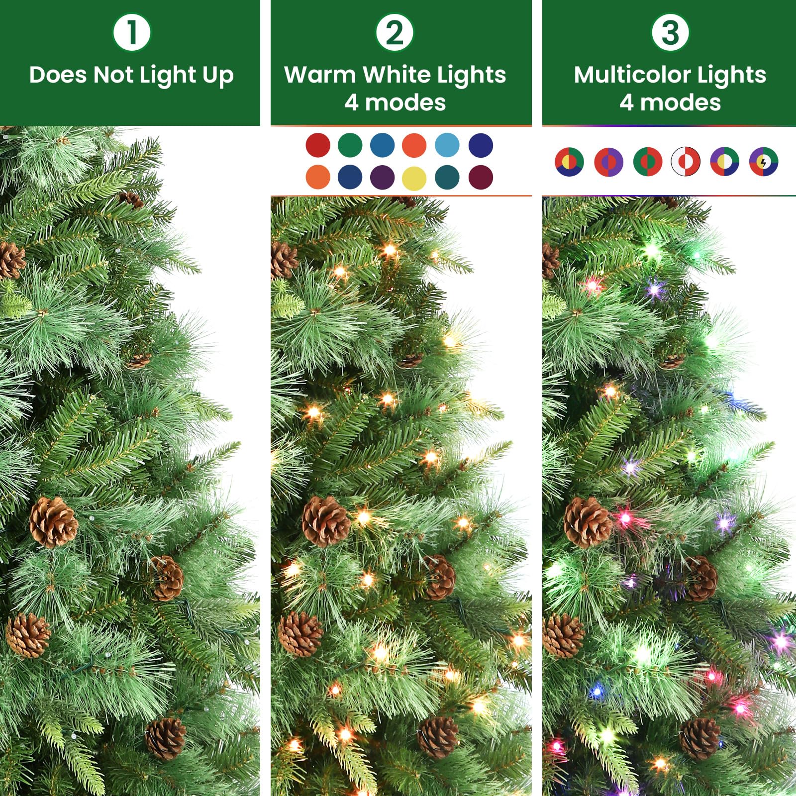 6ft Prelit Led Color Changing RGB Lights Pine Cones Artificial Christmas Pine Tree with Remote Control