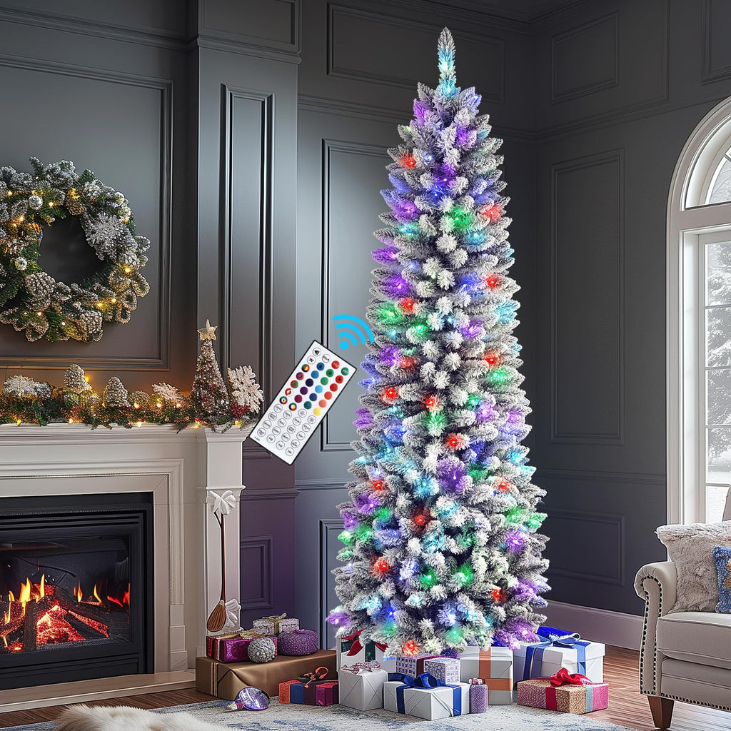 【FLASH SALE】4ft Premium RGB Snow Flocked Christmas Tree - Pre-Lit with Remote Control | UL Listed & Easy Setup